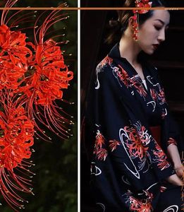Etnik Giyim Japon kadın siyah ve kırmızı kimono bornoz uzun po elbise