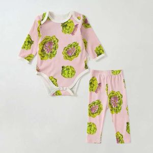 Baby Wrap Clothes Kid Sleepwear Set Girl Boy Child Pama Yellow Pink Blue Green Cotton Soft Comfortable Tile Pattern Jumpsuit L2405