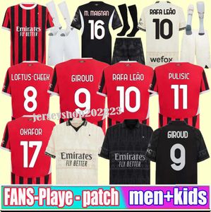 Fan Player 24 25 Milans Home Rafa Leao Soccer Maglie Pulisic Giroud Ac Kids Kit 2024 2025 Brahim Koche Loftus-Cheek S.Castigliajo Tomori Theo Football Shirts