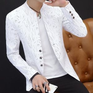 Men 's casual collar collar blazer Outdoors Slim Fit Jacket Man Long Sleeve youth handsome trend Slim print blazer 276K