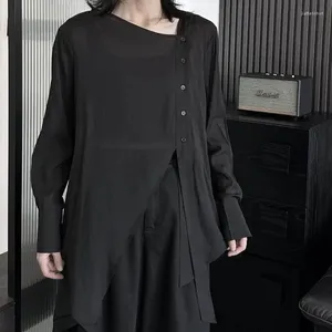 Bluzki damskie Tannn Women Koszula V-dół z długie rękawy Asymetria Czarne koszule swobodne nieregularne rozdzielone topy 2024
