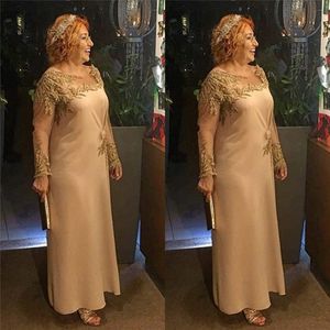 Elegant Jewel Mother Of the bride dress Chiffon Tea Length with Long Sleeves and Appliques Custom Made 277p