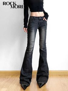 Women's Jeans Rockmore Vintage Tight Flare Jeans Pants Low Jump Y2K Fashion Street Clothing Denim Trouser Womens Boots Cut Pants Grunge Q240523