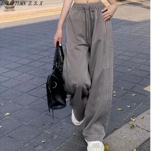 Kvinnors byxor bred ben kvinnor koreansk stil hög midja sommar vilda avslappnade byxor eleganta kvinnliga vintage mode baggy sweatpantalon