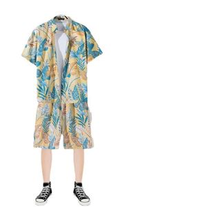 New floral shirt set, Hawaiian style, ruffian handsome, hip-hop and trendy, internet famous, spring/summer short sleeved shorts set