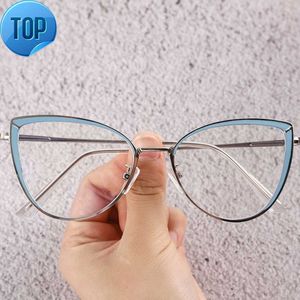 Eyewear Trendy Cat Eye Metal Frames Spectacle Glasses Anti Blue Light Optical Frame Women Eyeglasses Wholesale