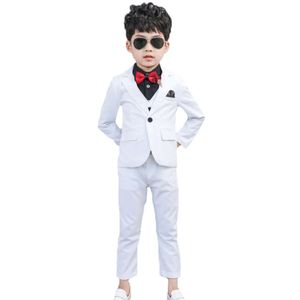 Flower Boys White Jacket+Vest+Pants+Tie 4Pcs Mariage Clothing Set Children Gentleman Performance Dress Enfant Kids Wedding Suit