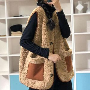 Frauenwesten 2024 Winter Frauen lose Lamm Haartasche Spleiß Vintage Mode Elegante lässige Jacke weibliche warme ärmellose Mantelmantel