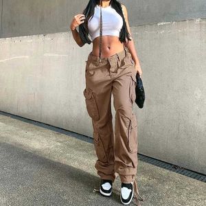 Women's Jeans Retro 90s pants luggage jeans womens multi pocket mom hip-hop street wide legs high waisted straight Y2K denim jeans Q240523