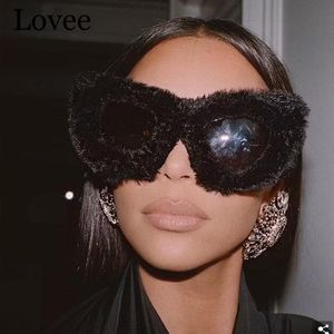 Sunglasses Fuzzy Cat Eye Women Black Brand Designer Oversized Sun Glasses Female Funny Party Eyewear Fashion Accessories 278w