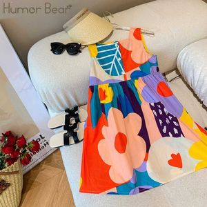 Mädchenkleider Kleidung Sets Interessant Bären Sommersonnenkleid Mädchen Kleid lässige bunte Kontrast Kleidung Sprungstreifen Urlaub WX5.23