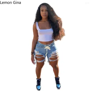 Women's Jeans Lemon Gina Women's Lace Up Perforated Rubber Waist Denim Shorts