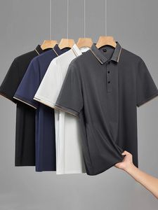 Summer Men Polo Shirt Klasyczna koszulka z krótkim rękawem Oddychana szybka sucha nylonowa lodowa jedwabna polo Polos Men T-shirt plus rozmiar 8xl 240516
