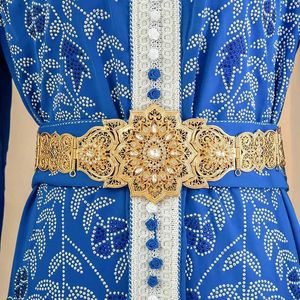 Waist Chain Belts Moroccan Bride Caftan Hollow Belt Womens Wedding Dress Body Jewelry Gold Metal Chain Adjustable Length Bride Gift Q240523