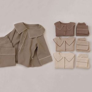 Conjuntos de roupas Conjunto de cor de algodão sólido de cor de algodão longa Crianças Pamas infantil calças + Tops Casual Baby Home Clothing Suit L2405