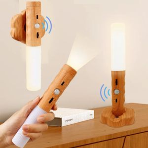 Wood LED Night Light Wireless Typec USB Wall Lamp Kitchen Cabinet Closet Home Table Move Bedside Lighting 240523