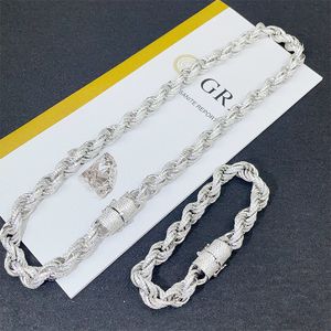 Passerade testaren 10mm 18-24 tum 925 Sterling Silver Full Moissanite Bling Iced Out Rope Chain Necklace 7/8/9inch Armband för män Kvinnor Lyxig gåva
