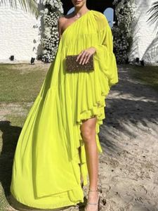 Grundläggande avslappnade klänningar Fracy Kvinnlig mode Oregelbunden en axelparty Ball Dress 2023 Summer Solid Color Vacation Beach Womens Long Dress T240523