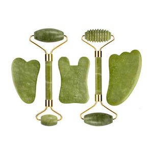 Ansikte massager naturlig jade roll guasha massage set guasha board comb gourmet skrapa kropp akne hydroterapi ansikts anti åldrande förbättringsverktyg Q240523