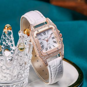 Mixiou 2021 Crystal Diamond Square Smart Women Watch Kolny skórzany pasek kwarcowy nadgarstki zegarki Bezpośrednie Sprzedaż Elegancka delikatna 304W