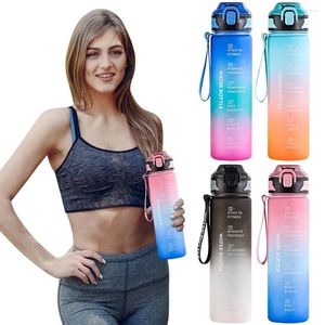 Wasserflaschen 1L Motivationsflasche mit Zeitmarker -Gradienten Mattes Trinken für Fitness -Fitness -Camping -Outdoor -Sportarten