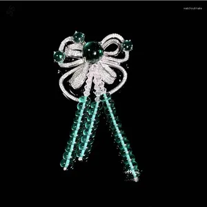 Broches feminina elegante malaquita beryl bow bow verde miçangas decoração de tassel feminino feminino pinos de corpete por atacado e moda