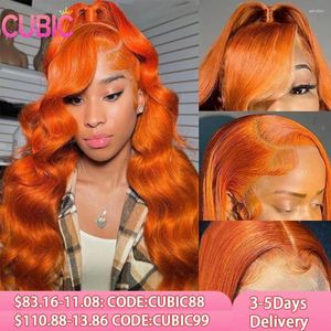 Ginger Lace Front Wigs Human Hair Pre Plucked Colored Orange Body Wave 13x4 200% Density