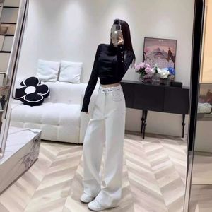 Miumium Home White Jeans Frauen Frühling/Sommer 2024 Neue hohe Taille schlanke gerade Bein schmale Ausgabe Weitbein langer Hosen Miumiuss 244