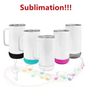 UPS 14oz Düz Süblimasyon Tumbler Bluetooth Hoparlör Boş Beyaz Çift Duvar 304 Paslanmaz Çelik Yalıtımlı Kahve Kupası Z 5.24