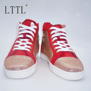 Casual Shoes Red Suede Mens Fashion Bling High Top Rhinestone Sneakers Lace-Up Crystal Men's Flats Sneaker