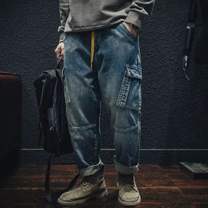 Autumn Winter Jeans Cargo Men's Loose Multi-pocket Casual Tide Denim Pants Baggy Fashion Trousers Plus Size 40 Not Elastic Bottoms