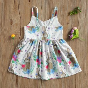 Princess 0-5y Summer Kids Baby Easter Rleeveless Rabbit Print Stylowa mini sukienka A-Line dla dzieci