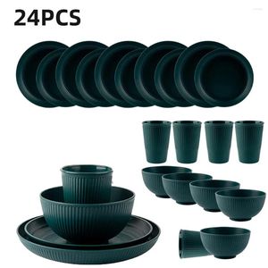 Utensílios de jantar 24pcs talheres de palha de trigo Conjunto de tabela ecológica de mesa de mesa de cozinha de cozinha comendo camping