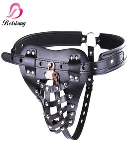 Leather Belt Device Cock Cage Scrotum Ball Stretcher Penis Ring Prison Bird Sex Toys For Men Sex Shop Y190706024431731