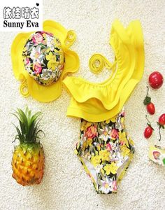 Sunny Eva One Piece Swimsuit kwiatowy kombinezon pływacki dla dzieci Dzieci Kąpiel Kąpiel Suits Ubrania kąpielowe z CAP 96866501873