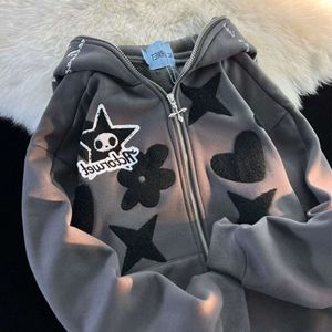 Fashion Mens Hoodie Sweatshirts Y2K Kawaii Clothes harajuku Full Zip Up designer Hoodie Men Autumn Winter Gothic Web Sweatshirt Hip Hop Grunge Oversized Jacket Coat
