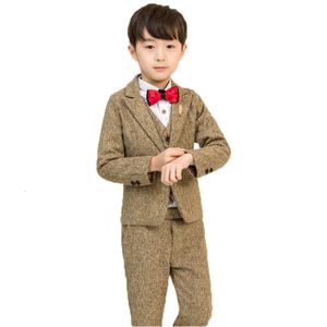 Flower Boys Wedding Suits Kids School Party Piano Performance Costume Children Plaid Blazer Vest Pants 3Pcs Tuxedo Outfits Set