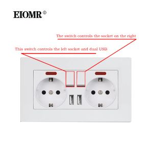 EIOMR EU German Wall Socket With USB Port 146*86mm 220V 16A med vippbrytare med LED -indikator Hemväggsuttag