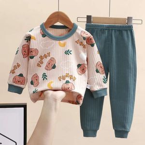 New 2024 Kids Pure Cotton Pamas Boys Girls Long Sleeve T-Shirt Top + Pants Baby Spring Autumn Sleepwear Clothes Sets L2405