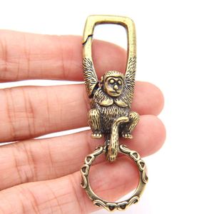 Zodiac Animal Monkey Brass Keychain DIY Car Key Holder Jewelry Accessory Metal Copper Waist Buckle Keyring Hanging Fashion Gifts