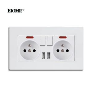 Prese elettriche EIOMR EU con USB 110 ~ 220V 16A Società di potenza a parete con interruttore della luce Non è necessario tirare la decorazione della casa della spina