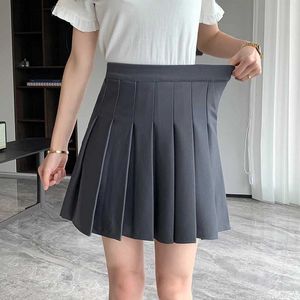 Kjolar rimocy koreansk elastisk hög midja veckad läder kvinnor svart grå kort linje a-line kvinnor 2023 sommar jk enhetlig mini kjol s2452408