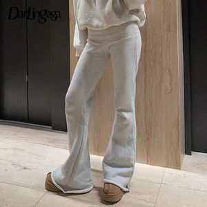 Darlingaga casual solido a basso contenuto di pantaloni della tuta autunnale arrotolata coreana pantaloni svasati per pantaloni a boot harajuku pantaloni tagliati a stivale 240524