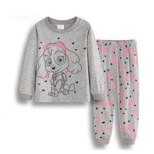Nya hundbarnflickor Pamas Suits 2 3 4 5 6 7 år barnflickkläder set t-shirts byxa sömnkläder 100% bomull l2405