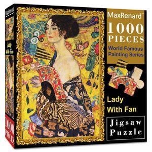 Головоломки Maxrenard Jigsaw Buzzle 1000 штук для взрослых Klimt Lady с фанатами экологически чистым бумажным рождественским подарком Y240524