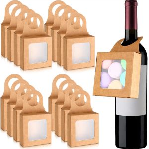 Kraftpapierflaschenbügel bevorzugt Kisten Party Hochzeit Geschenke Geschenkboxen für Gast 30pcs/Los Großhandel 9x9x3cm