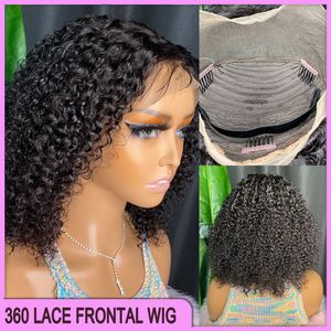 High Quality Peruvian Indian Brazilian Black 100% Raw Virgin Remy Human Hair Kinky Curly 360 Brown Lace Frontal Wig 10 Inch