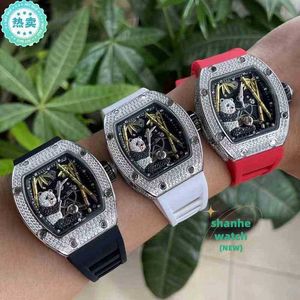 RM Watch Date Mens Business Automatic Mechanical Watch Trend Full Diamond National Treasure Panda مجوفة مضيئة