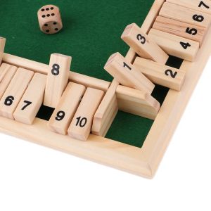 Deluxe Four Sided 10 Numbers Shut The Box Board Game Set Dice Party Club Drinking Games for Adults Families