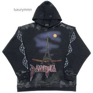 Hoodies Mens Sweaters Fashion Designer Balencigaas Paris Brand Hoodie Home 2024 New Tower Graffiti Hand-painted Gradual Out Washed Old Hooded UB9P
